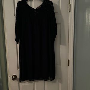 Women's navy blue dress with lace sleeves.  Smoke free home.  Like new.